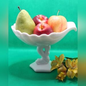 Elegant Milk Glass Dolphin Footed Compote